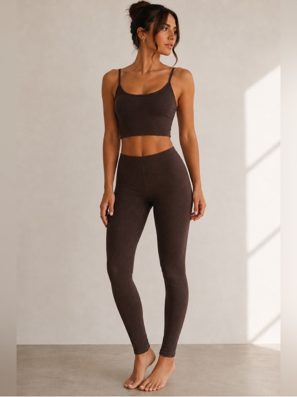 Naked Wardrobe Micro Ribbed Leggings Chocolate